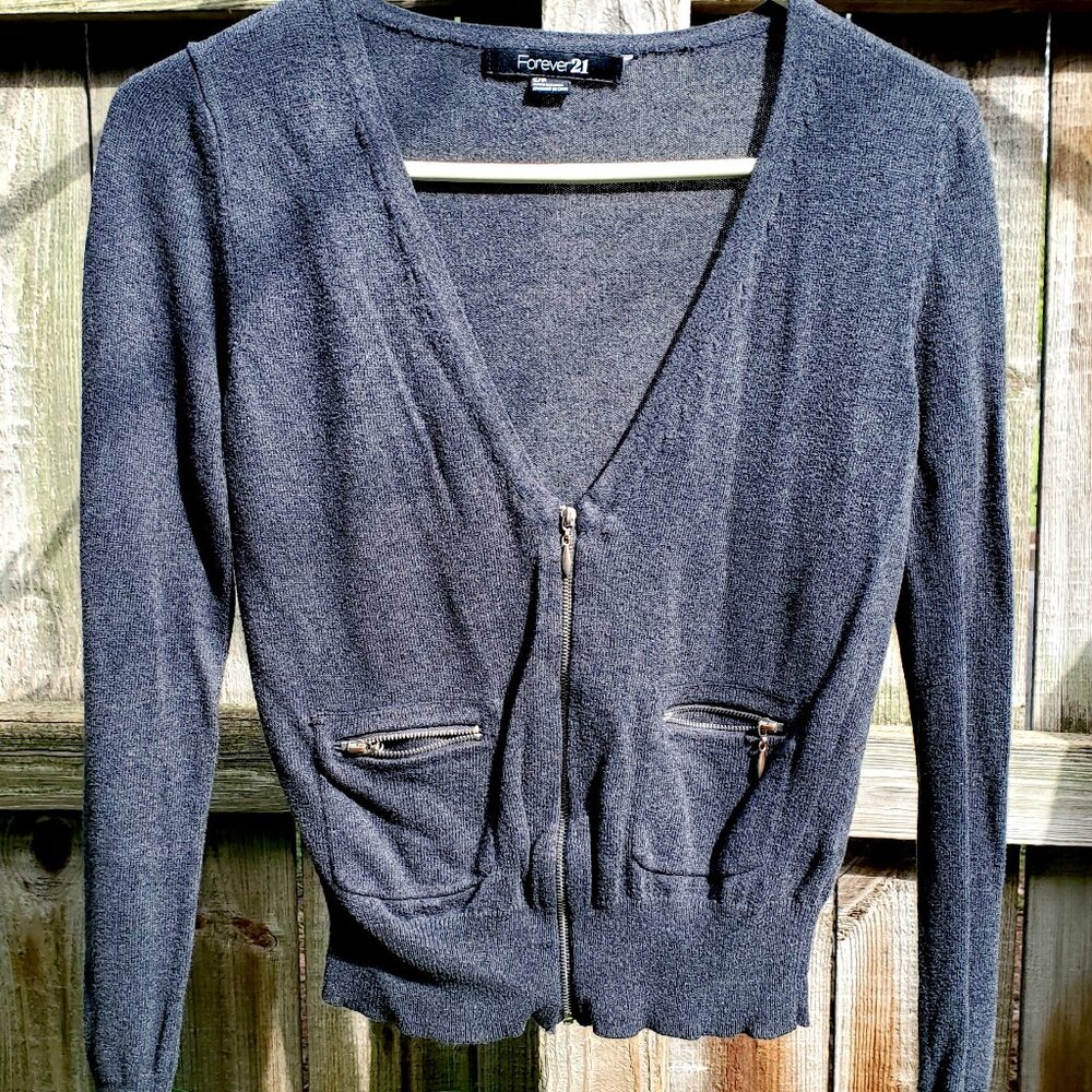 Dark grey v-neck zipper cardigan